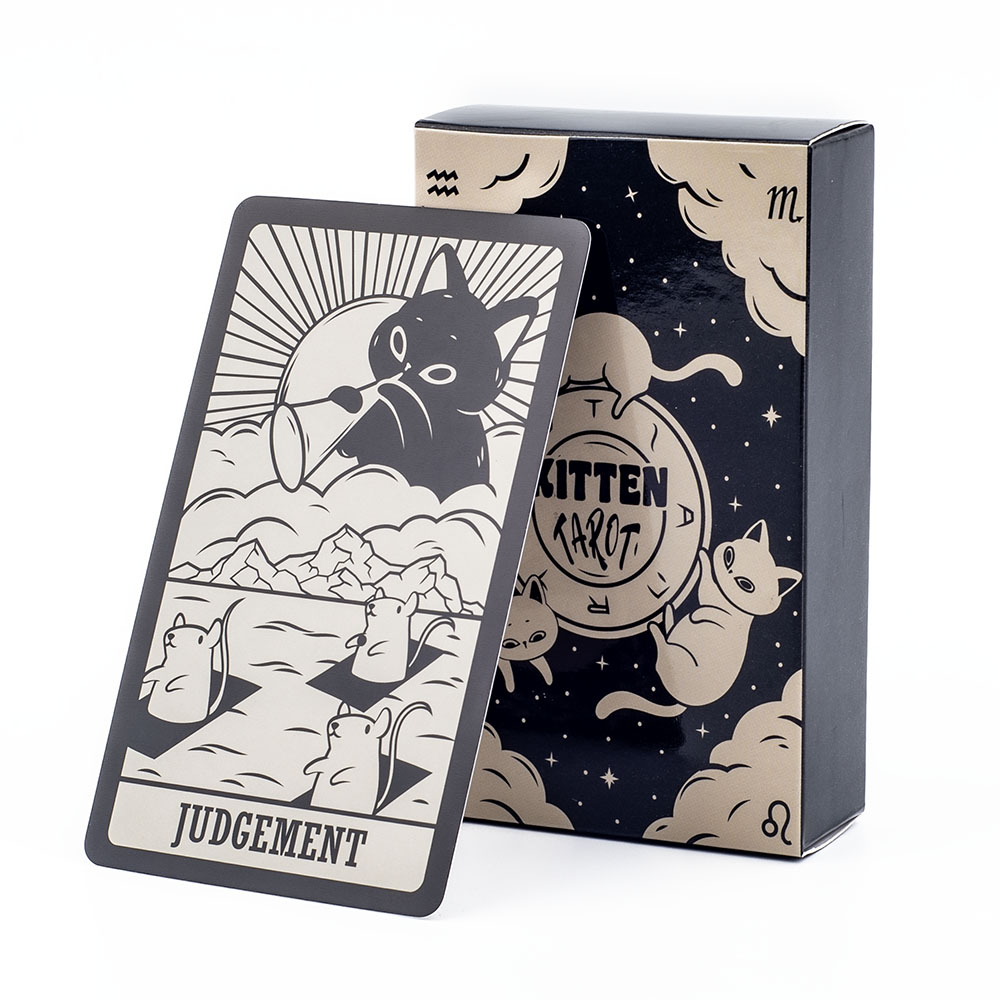 Tarot Deck With Guidebook - Kitten Tarot-Kartenspiel, 78 Karten, niedliches Schwarz-Weiß-Design,