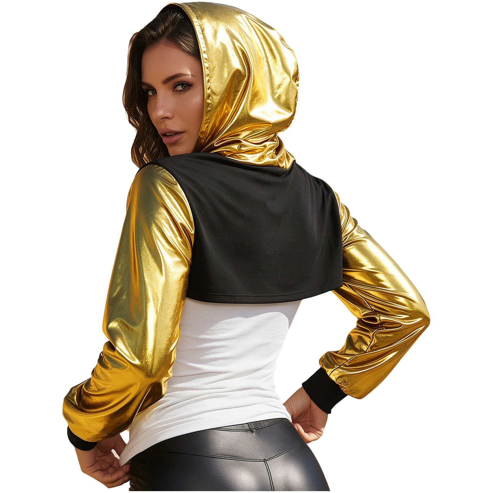 Damen Metallic Crop Hoodie Top – Music Bewertung und Preis